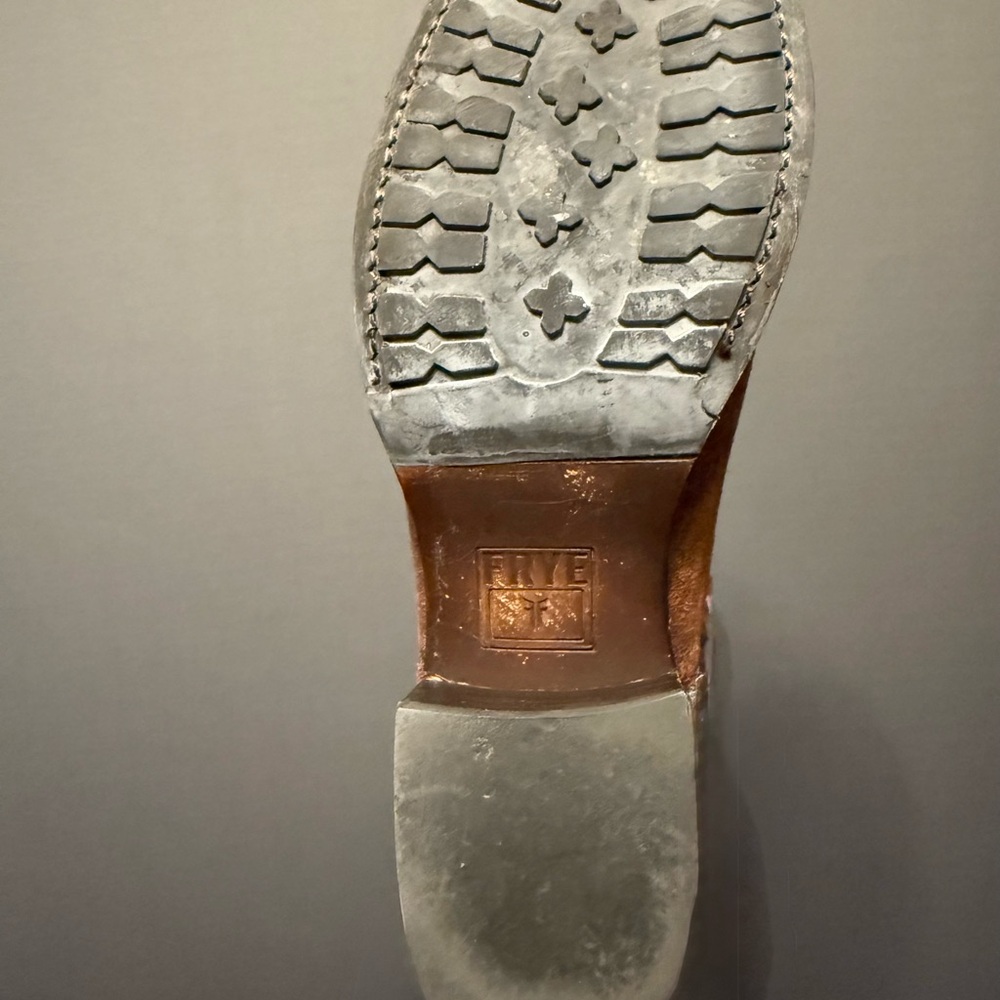 Frye Two-Tone Brown Leather Heeled Boots - Picture 3 of 6